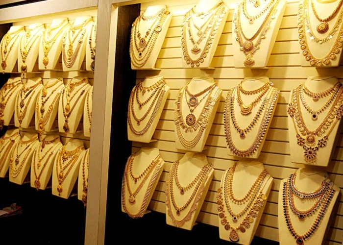 a display of gold jewelry