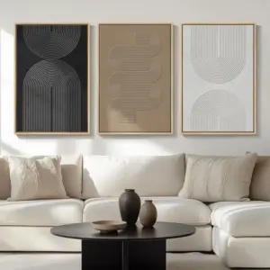 Large Framed Boho Black White Abstract Wall Art for Living Room