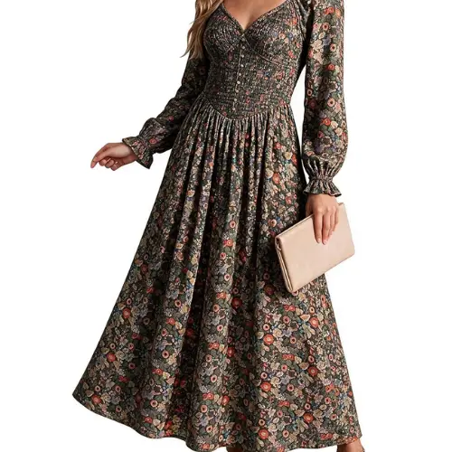 LERASON Women's Fall Boho Long Sleeve Sweetheart V Neckline Maxi Dress 12 LERASON Women's Fall Boho Long Sleeve Sweetheart V Neckline Maxi Dress