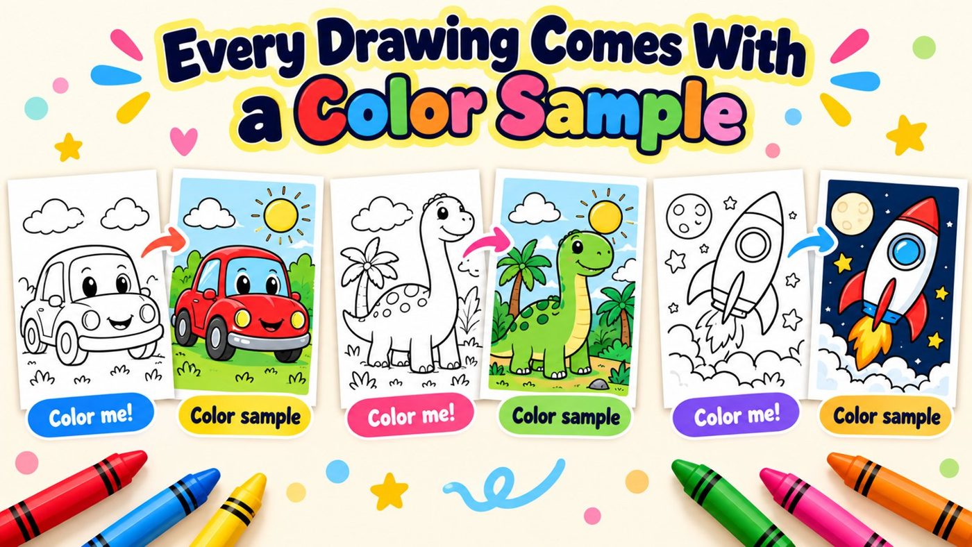 Kids coloring bundle 10 packs 9 Every coloring page comes with a color sample