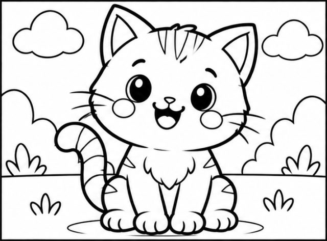 Kids coloring bundle 10 packs 5 Happy kitten coloring page