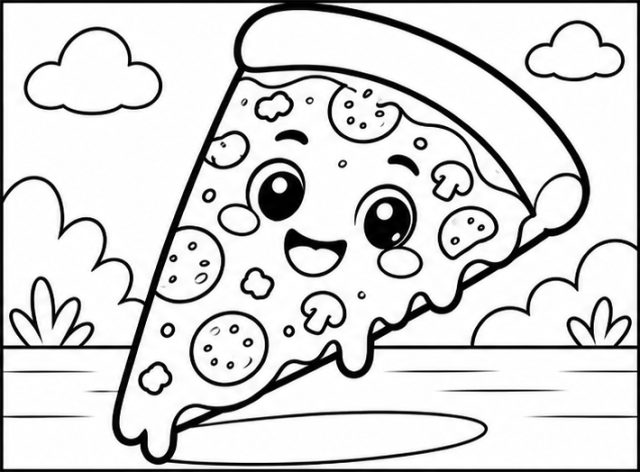 Kids coloring bundle 10 packs 3 Smiling pizza slice coloring page